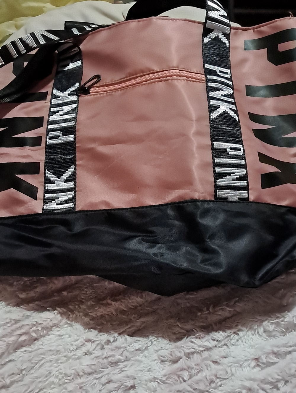 PINK Victoria's Secret Pink and Black Nylon Travel Duffel